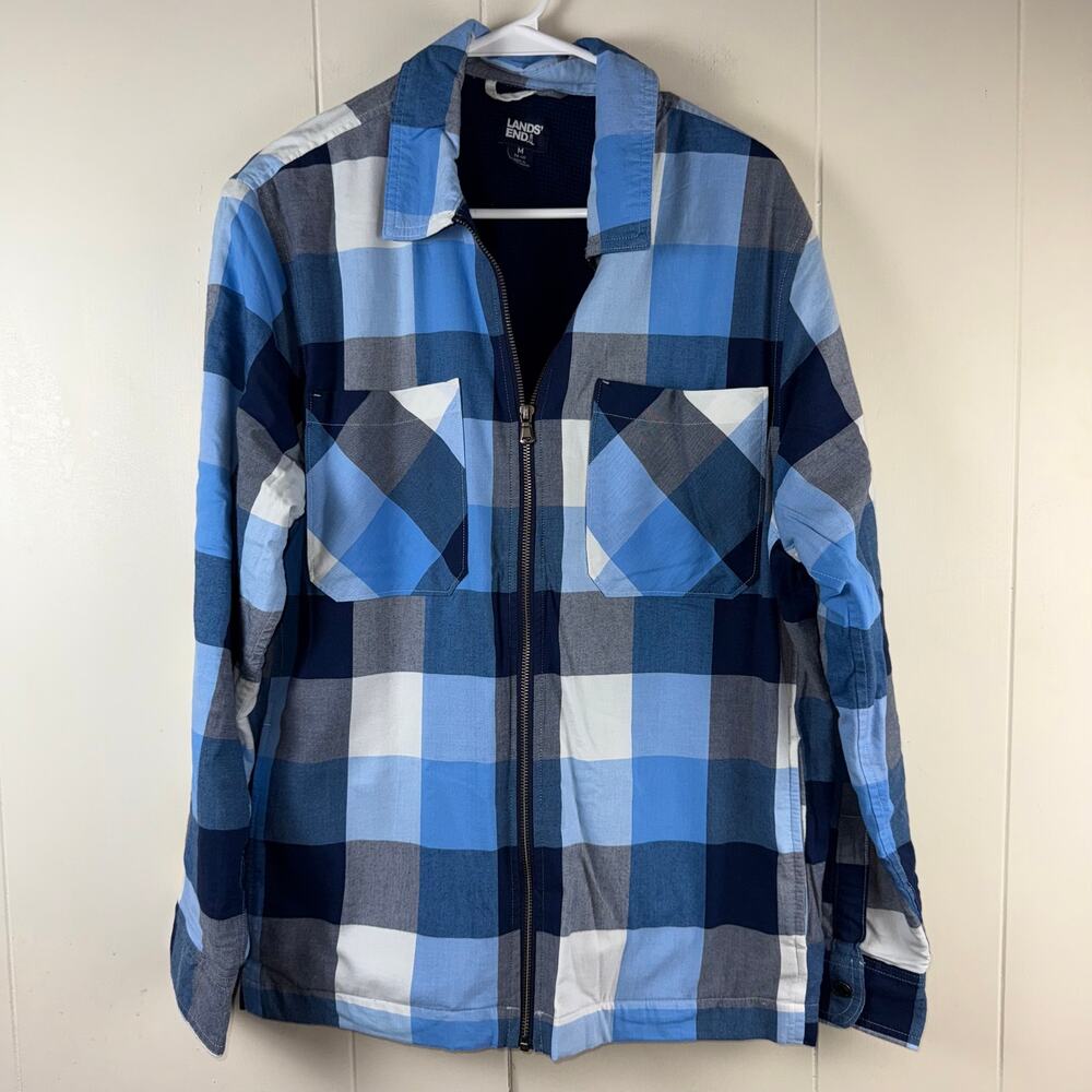 Lands’‎ End Lined Cotton Spandex Plaid Jacket Shacket Zip M